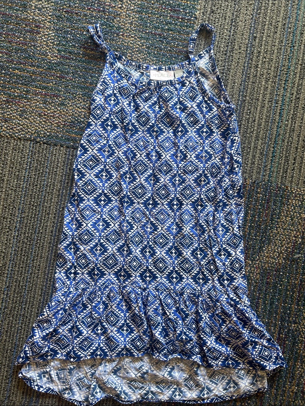 The Children's Place Blue and White Geometric Tank High-Low Dress